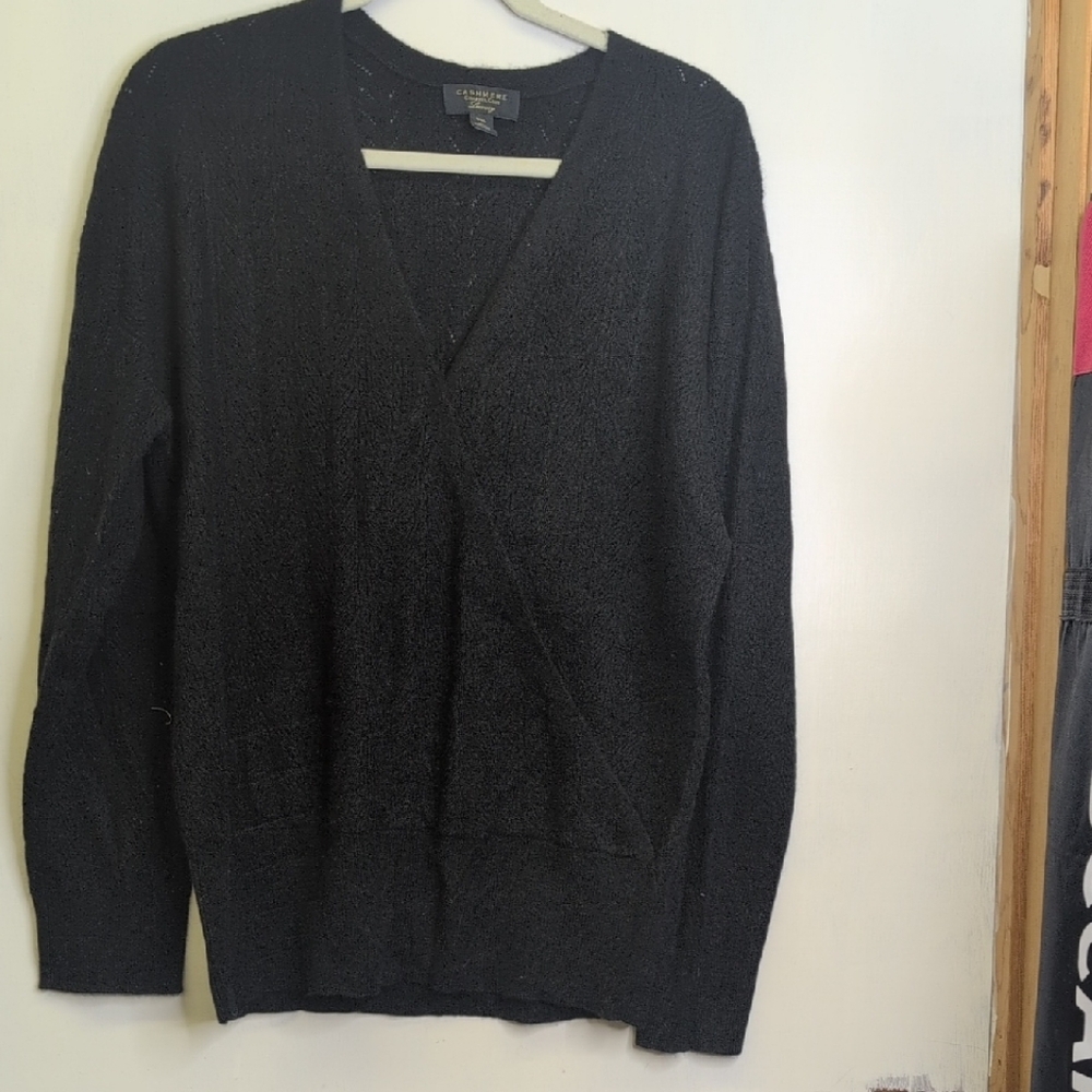Charter Club Black V-Neck Womans Faux Wrap Cashmere Sweater XXL
